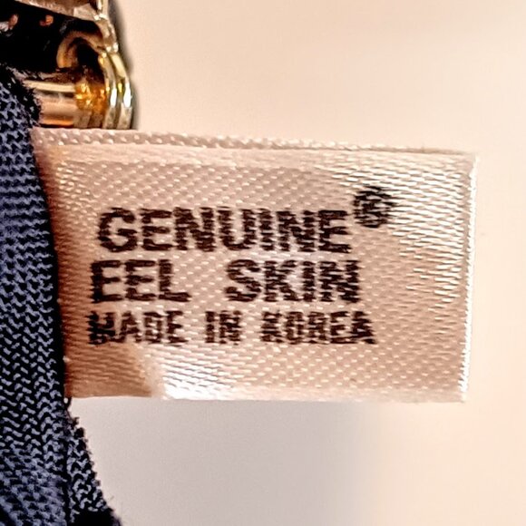 Vintage Black Eel Skin Leather Coin Purse Kiss Lock Clutch - Picture 8 of 8